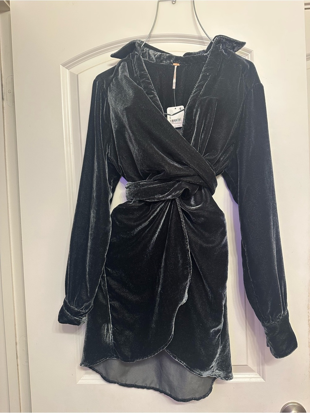 Free People Black Velvet Wrap-Style Dress